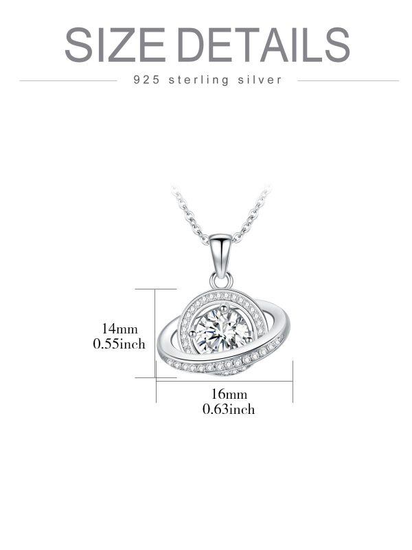 Sterling Silver Spinning Moissanite Saturn Planet Pendant Necklace-1