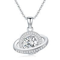 wholesale 925 Sterling Silver White Gold Plated Moissanite Saturn Planet Pendant Necklace (18+2 inch)- Rhodium Plated