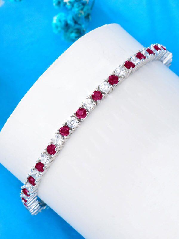 Sterling Silver 3.4mm CZ Tennis Bracelets with July Birthstone-4