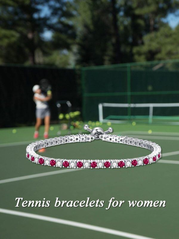 Sterling Silver 3.4mm CZ Tennis Bracelets with July Birthstone-5