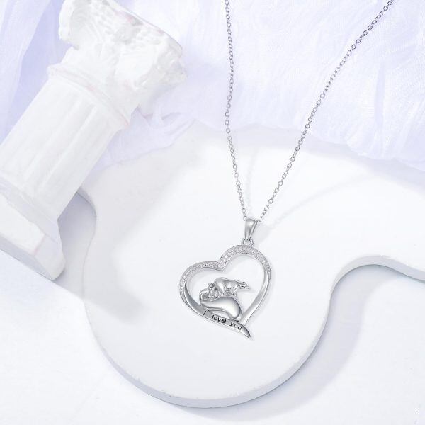 Sterling Silver Polar Bear Mom Child Heart Pendant Necklace-4