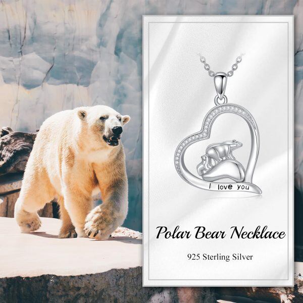 Sterling Silver Polar Bear Mom Child Heart Pendant Necklace-5