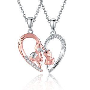 Sterling Silver 2 pcs Fox Mom and Daughter Pendant Necklace-0