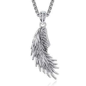 Sterling Silver Single Guardian Angel Wings Pendant Necklace with Stainless Steel Chain-0