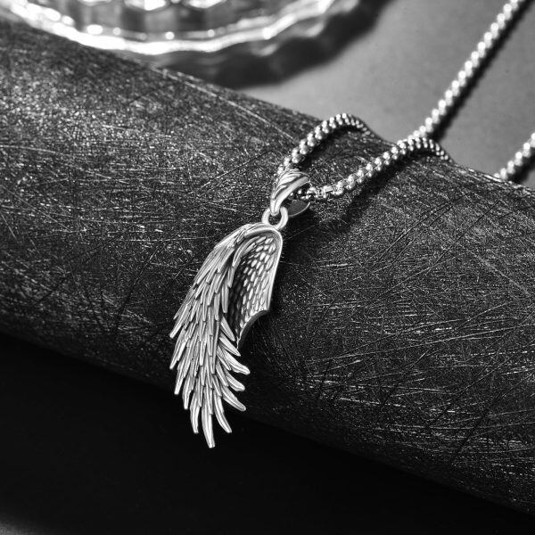 Sterling Silver Single Guardian Angel Wings Pendant Necklace with Stainless Steel Chain-4