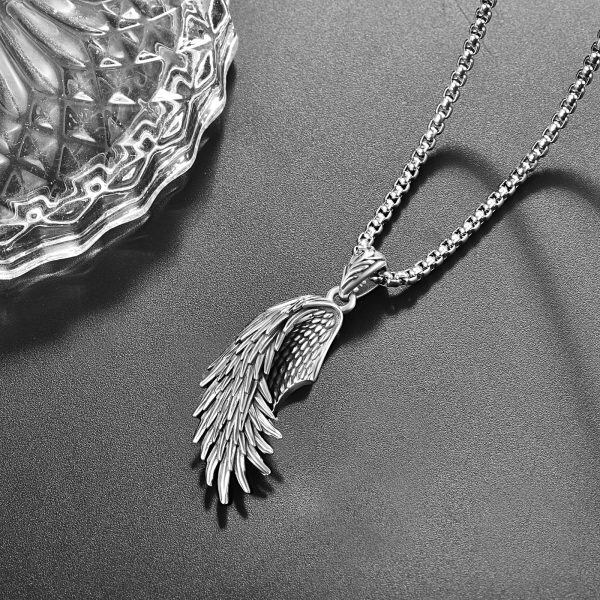 Sterling Silver Single Guardian Angel Wings Pendant Necklace with Stainless Steel Chain-5