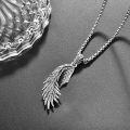 wholesale 925 Sterling Silver Angel Wing Necklace - Guardian Angel Single Wing Pendant on Rolo Chain for Men-0-5