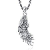 wholesale 925 Sterling Silver Angel Wing Necklace - Guardian Angel Single Wing Pendant on Rolo Chain for Men- Rhodium Plated