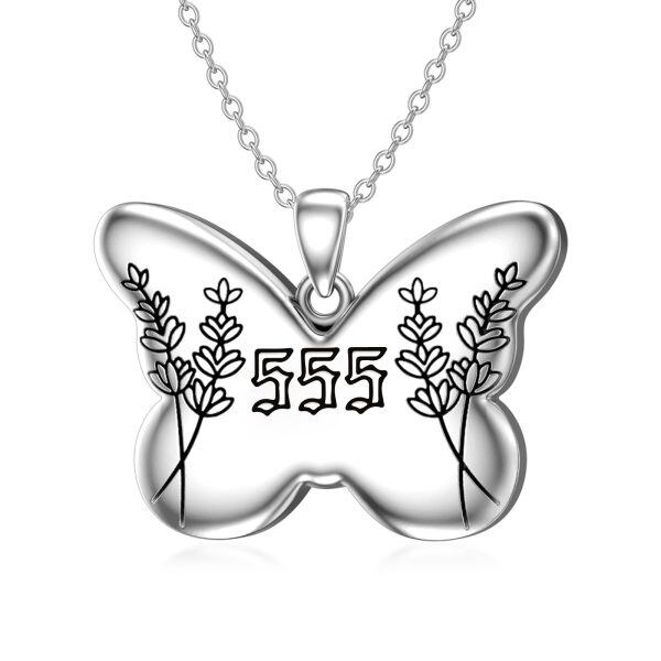 Sterling Silver Angel Number Butterfly Pendant Necklace-0