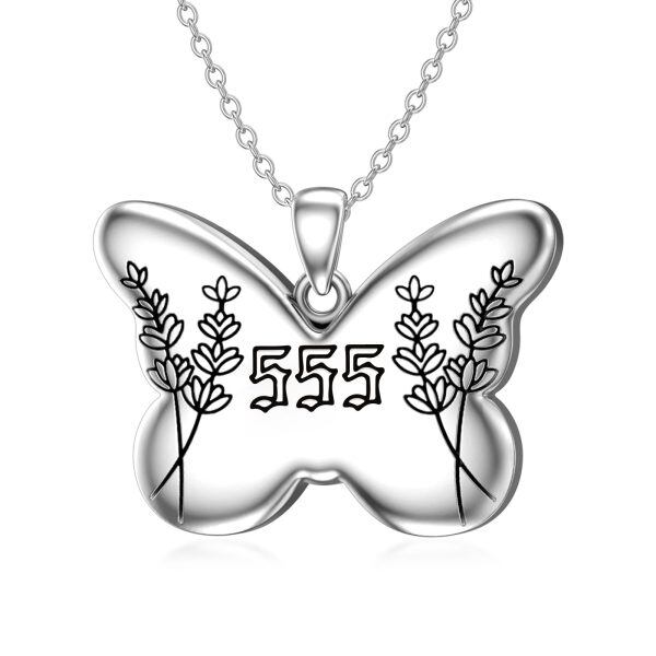 Sterling Silver Angel Number Butterfly Pendant Necklace-1