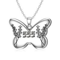 wholesale 925 Sterling Silver Angel Number Butterfly Pendant Necklace with 555 and Flowers Design for Women - Numerology - Rhodium Plated