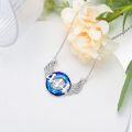 wholesale 925 Sterling Silver Cubic Zirconia Angel Wing Pendant Necklace with Blue Crystal and Number 444 - Numerology  for Women & Girls-0-4