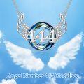 wholesale 925 Sterling Silver Cubic Zirconia Angel Wing Pendant Necklace with Blue Crystal and Number 444 - Numerology  for Women & Girls-0-5