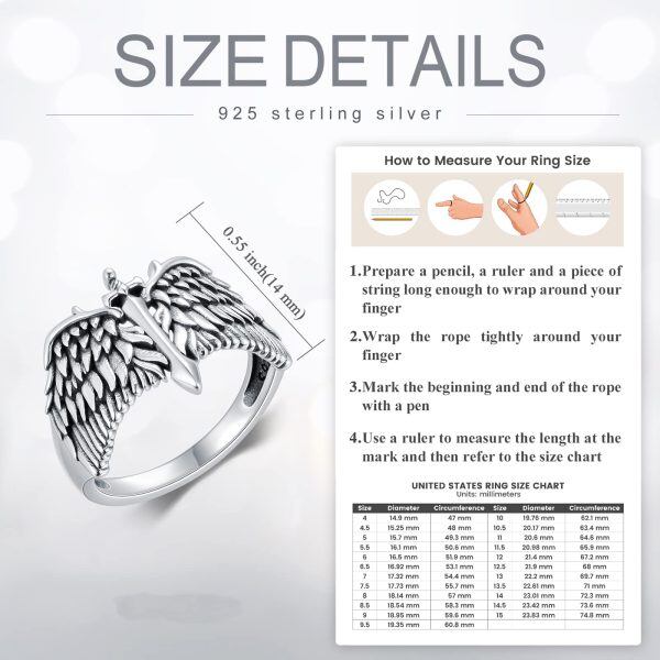 Sterling Silver Vintage Archangel Feather Goth Biker Rings-1