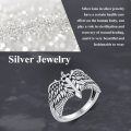 wholesale 925 Sterling Silver Gothic Angel Wings Adjustable Ring for Men - Vintage Punk Style -0-5