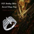 wholesale 925 Sterling Silver Gothic Angel Wings Adjustable Ring for Men - Vintage Punk Style -0-6