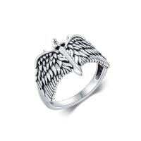 wholesale 925 Sterling Silver Gothic Angel Wings Adjustable Ring for Men - Vintage Punk Style - US # 9