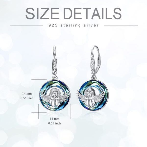 Sterling Silver Angel Wing Crystal Circle Dangle Earrings-1