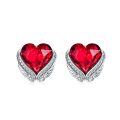 wholesale 925 Sterling Silver Red Crystal Angel Wing Studs Heart Shape Earrings Gifts for Her-0-0