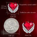 wholesale 925 Sterling Silver Red Crystal Angel Wing Studs Heart Shape Earrings Gifts for Her-0-1