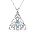 wholesale 925 Sterling Silver Blue Moonstone Triquetra Celtic Knot Pendant Necklace s for Women-0-0