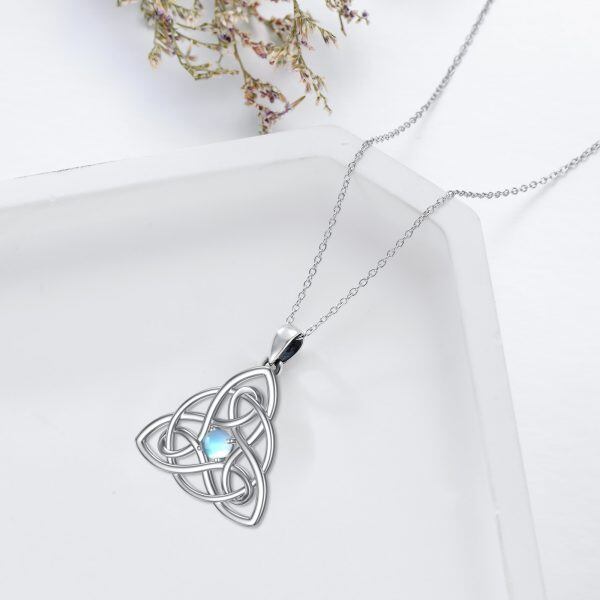 Sterling Silver Celtic Knot Moonstone Pendant Necklace-3