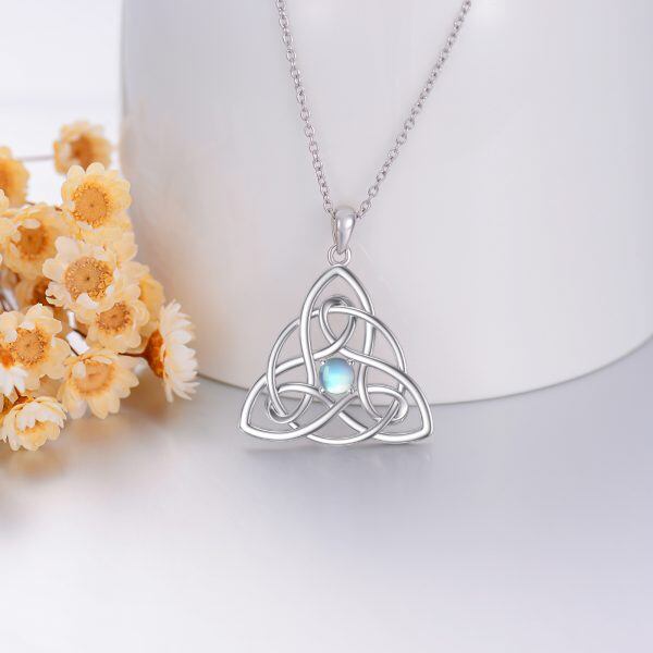 Sterling Silver Celtic Knot Moonstone Pendant Necklace-4