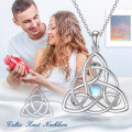 wholesale 925 Sterling Silver Blue Moonstone Triquetra Celtic Knot Pendant Necklace s for Women-0-5