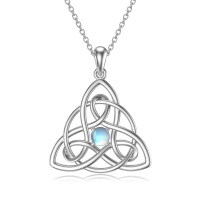 wholesale 925 Sterling Silver Blue Moonstone Triquetra Celtic Knot Pendant Necklace s for Women- Rhodium Plated
