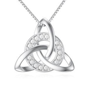 Sterling Silver Shining Zircon Celtic Knot Pendant Necklace-0