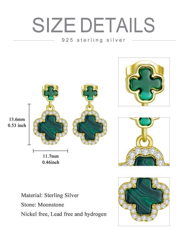 Sterling Silver Saint Patrick's Day Four Leaf Clover Dangle Earrings-1