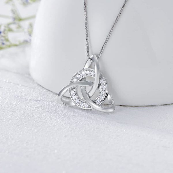 Sterling Silver Shining Zircon Celtic Knot Pendant Necklace-3