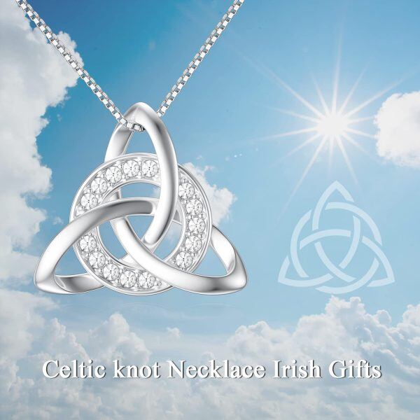 Sterling Silver Shining Zircon Celtic Knot Pendant Necklace-5