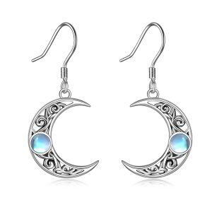 Sterling Silver Moonstone Celtic Knot Moon Dangle Earrings-0