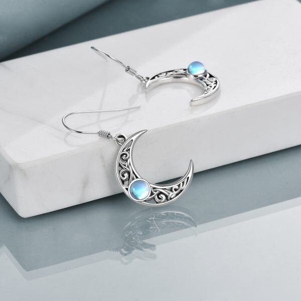 Sterling Silver Moonstone Celtic Knot Moon Dangle Earrings-4