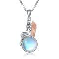wholesale 925 Sterling Silver Blue Moonstone Angel Wing Pendant Necklace for Women Girl's Gifts-0-0