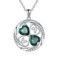 wholesale 925 Sterling Silver Green CZ Four-Leaf Clover Heart Pendant Necklace for Women-0-0