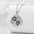 wholesale 925 Sterling Silver Green CZ Four-Leaf Clover Heart Pendant Necklace for Women-0-3