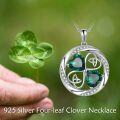 wholesale 925 Sterling Silver Green CZ Four-Leaf Clover Heart Pendant Necklace for Women-0-5