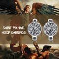 wholesale 925 Sterling Silver Archangel Michael Hoop Earrings Catholic Jewelry for Men & Women-0-5