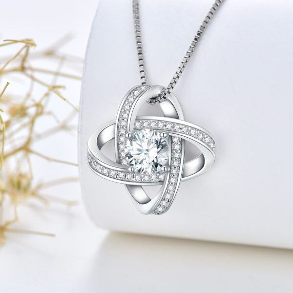 Sterling Silver Moissanite Four Leaf Clover Pendant Necklace-3