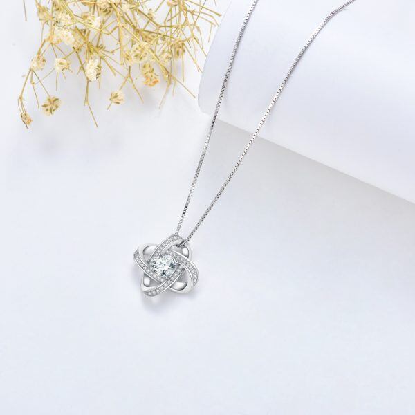 Sterling Silver Moissanite Four Leaf Clover Pendant Necklace-4