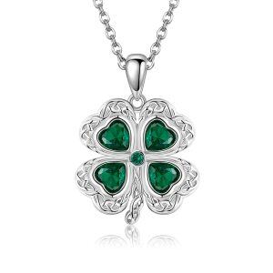 Sterling Silver Four Leaf Clover Pendant Necklace-0