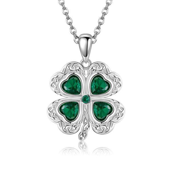 Sterling Silver Four Leaf Clover Pendant Necklace-0