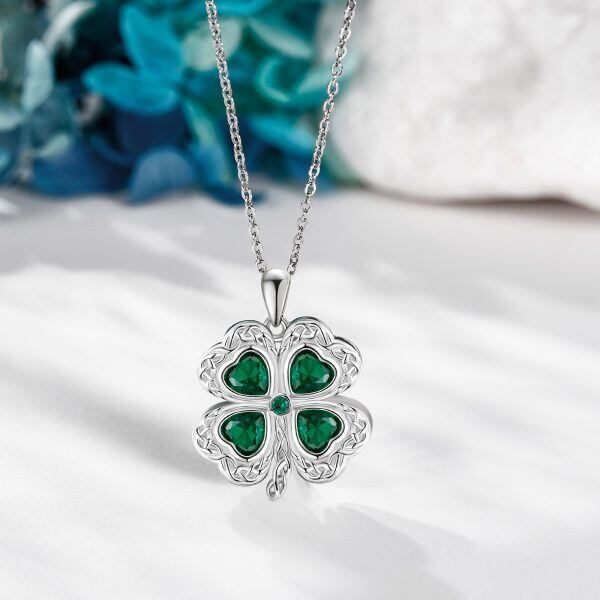 Sterling Silver Four Leaf Clover Pendant Necklace-3