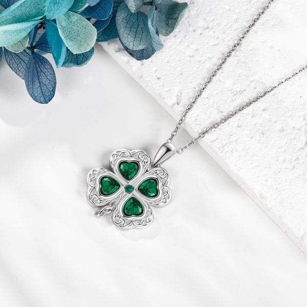 Sterling Silver Four Leaf Clover Pendant Necklace-4