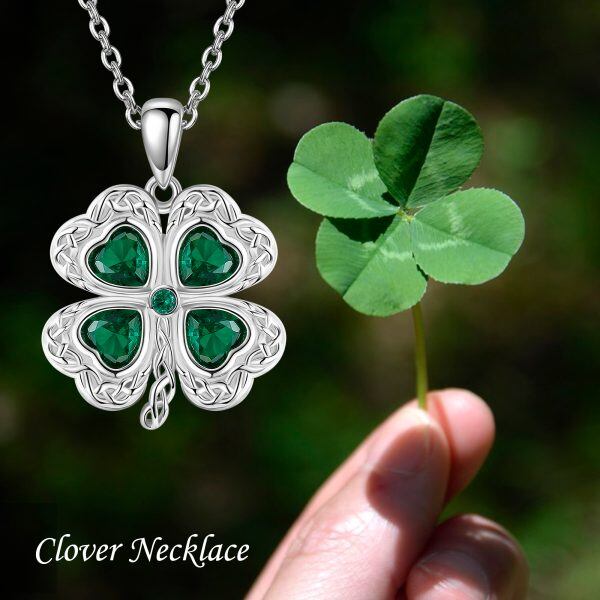 Sterling Silver Four Leaf Clover Pendant Necklace-5