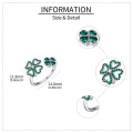 wholesale 925 Sterling Silver Emerald Four-Leaf Clover Adjustable Ring - Lucky Charm s for Women-0-1