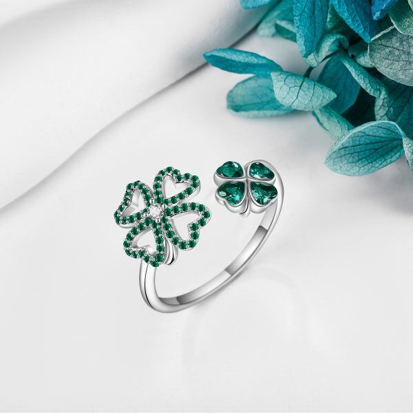 Sterling Silver Four Leaf Clover Adjustable Rings-3