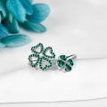 wholesale 925 Sterling Silver Emerald Four-Leaf Clover Adjustable Ring - Lucky Charm s for Women-0-4